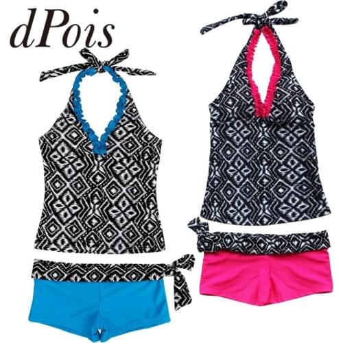 Girls Swimsuit Kids Tankinis Swimwear Halter Neck Swim Suit With Removable Bra Pads Girl Summer Child Beach Wear Swimming Suits