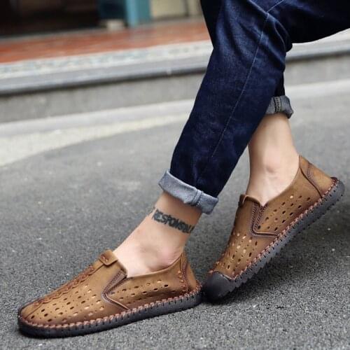 Leather Loafers Casual Shoes Men Fashion Sport Leather Mens Loafers Spring Brown Black Mens Causal Leisure For 2020 Summer