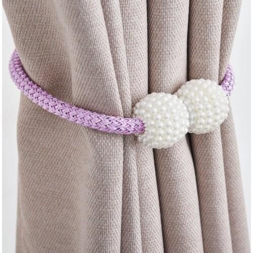 Rare Earth Magnet Curtain Tie Polyester Pearl Curtain Bandage Rope Durable Winding Process Magnetic Window Screen Curtain Buckle