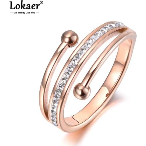 Lokaer Trendy Rose Gold 3 Layers Anniversary Rings Jewelry Stainless Steel Mosaic Rhinestone Clay Engagement Ring Anneau R19057