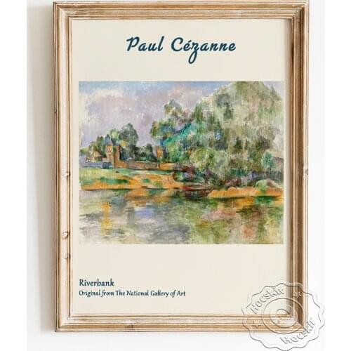 Paul Cezanne Exhibition Museum Poster, Riverbank Scenery Canvas Painting, Impressionism Art Wall Picture, Landscape Home Decor