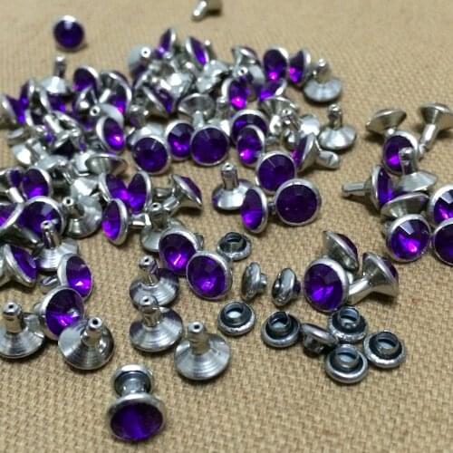 New Coming 100Sets 8mm Purple CZ Acrylic Crystals Rhinestone Rivets Silver Nailhead Spots Studs DIY Making Shipping Free