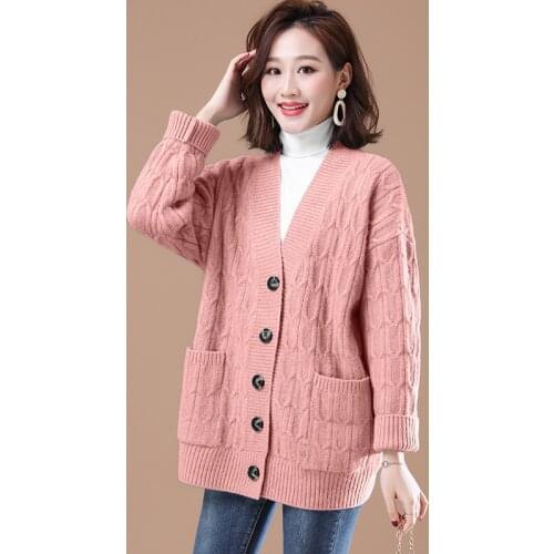 PEONFLY Autumn Winter Women Mid-Length Cardigan Casual Solid Button Warm Long Cardigan Sweater Female Knitted Jacket Coat