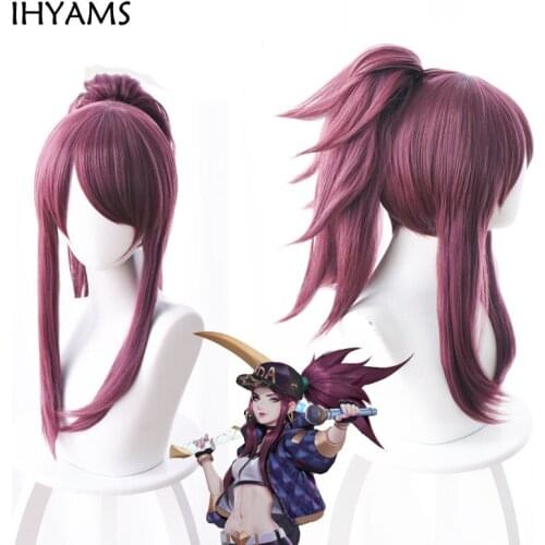 LOL S8 League of Legends Girl K/DA Kda Akali Rogue Assassin Cosplay Hair Wig + Wig Cap