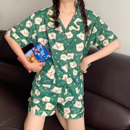 Summer Short Sleeves Pajamas for Women Loose cute Thin Leisurewear Pajama Set Printing Homewear Two-piece Loungewear Womens 2xl