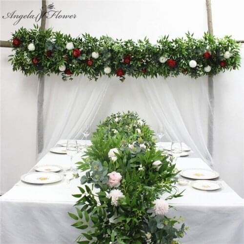 Custom 2M Wedding backdrop arch decor artificial willow peony flower runner party event supplies flower row table runner wall