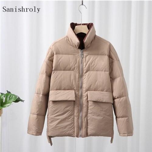 Sanishroly 2020 Autumn Women Winter Coat Warm Light White Duck Down Jacket Parka Female Short Baseball Coats Parka Tops SE1010
