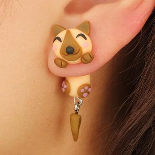 New Animal Split Soft Pottery Eardrop All-matching Creative Geometry Cartoon Brown Puppy Earrings Children Gifts Wholesale