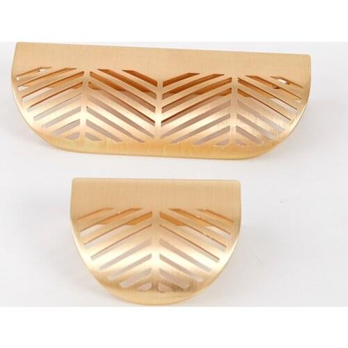 Modern Simple Concealed Handle Brass Leaf Invisible Pulls Wardrobe Cupboard Wine Cabinet Furniture Drawer Golden Knobs