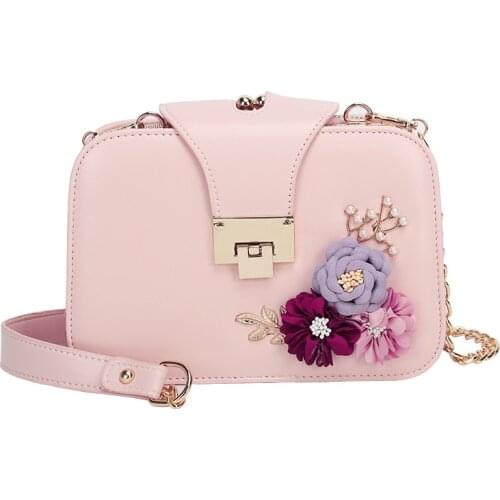 Fashion Embroidered Flower Chain Bag Women PU Leaather Handbags Bolsa Mujer Female Ladies Shoulder Bag Girl Crossbody Bag Purse
