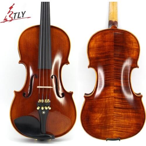 TONGLING Hand-craft Advanced Violin Oil Varnish Naturel Flamed Maple Violin 4/4 Spruce Plate Ebony Parts w/ Bow Case Tuner