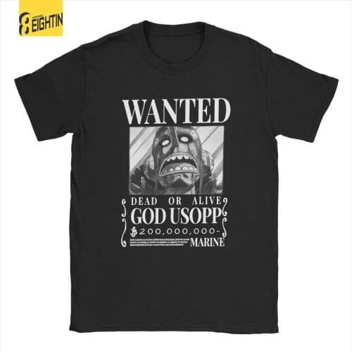 Amazing Usopp Wanted Poster Black Anime T-Shirts Men Round Collar Cotton T Shirt Short Sleeve Tees Adult Tops