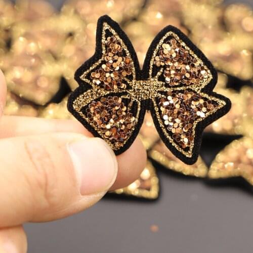 10pcs 4cm Coffe Sequined Iron on Patch for Clothing Diy Patches With Glue Washable Applique For Garment Jeans Home Decor