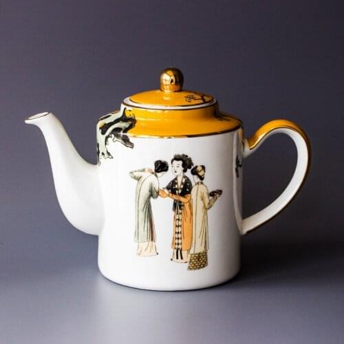 Limit High Quality Big Size 1000ml Chinese Bone China Kungfu Teapot Chinese Beauty Painting Ceramic Kettle Arts And Crafts