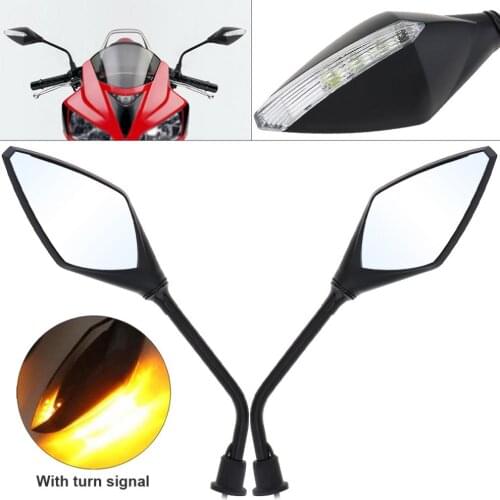 2pcs Black Motorcycle LED Turn Signal Rearview Sport Bike Mirrors Motorbike Rear view Mirror