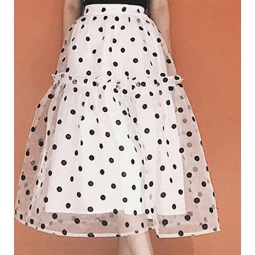 Women 2021summer Elastic High Waist Mesh ball gown Skirt sweet polka dot umbrella skirt