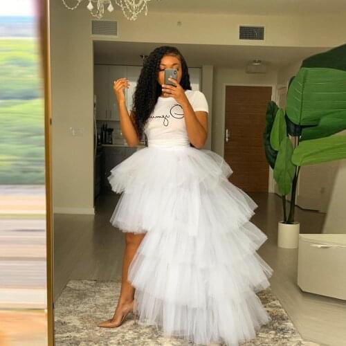 Chich White Tulle Skirts Bridal Wedding Skirts Hi Low Length Beach Birthday Party Tulle Maxi Skirts Women Plus Size