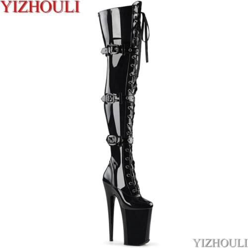 Nightclub women pole dancing boots, buckle boot heel 23 cm, the model stage show high heels, dancing shoes