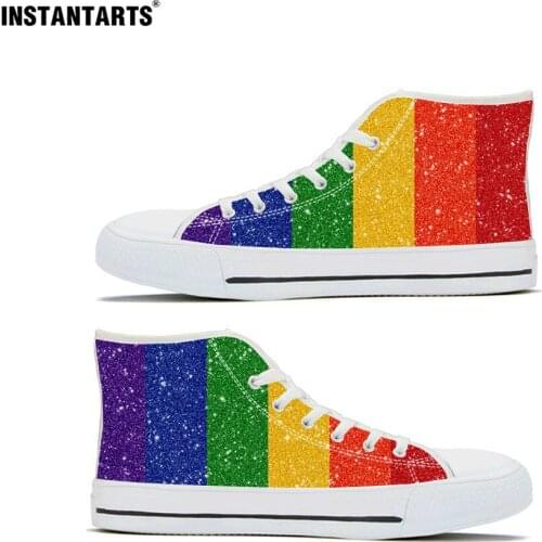 INSTANTARTS Rainbow Print Vulcanized Women Shoes High-Top Canvas Shoes Females Fashion Pride Flats Woman Sneakers for Lesbian