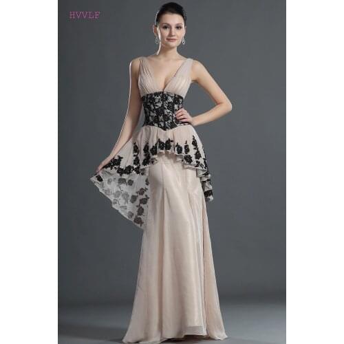 Plus Size Evening Dresses Mermaid Deep V-neck Chiffon Lace Beaded Backless Long Evening Gown Prom Dresses Robe De Soiree