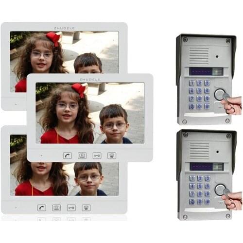 ZHUDELENew Arrival Luxury Multi-thin3x10.1"Display Screen Video Door Phone+2XMetal CCD Camera With FRID Panel,Support IP Camera
