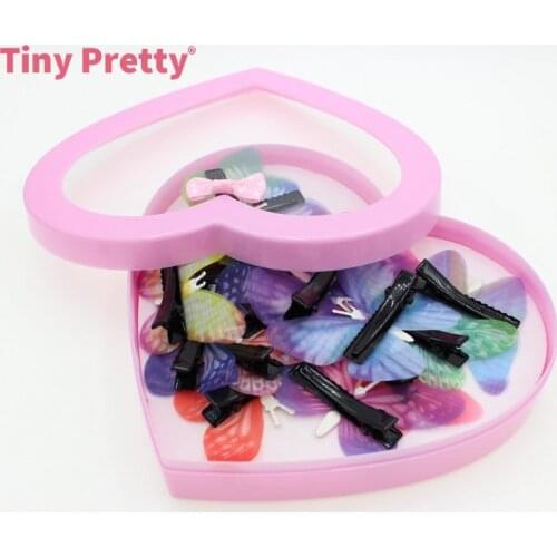 15PCS 3D Glitter Organza Butterfly Girl Hair Clips Gift Box Metal Alligator Clips Baby Hair Jewelry for Birthday, Party Favors