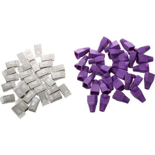 30 Pcs Metal Shielded 8P8C RJ45 Plug Network Connectors w Protective Sleeve