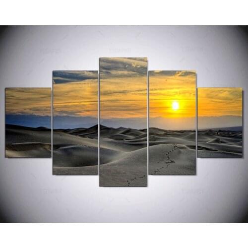 5 panel Modern deserts footprints sunset golden desert images world ny-1561