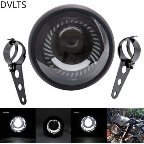 6.5 Inch LED Motorcycle Headlight Headlamp Bracket Spiral White Hi&Lo Beam Bulb for Sportster Cafe Racer Bobber