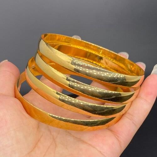 6mm 4PCS Europe Bangles for Women Ethiopian Dubai Gold Bangle Bracelets Middle East Arabia African Israel Wedding Jewelry Gift