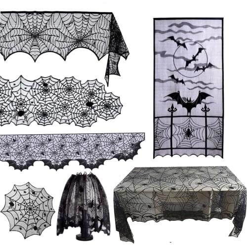 7pcs Halloween Spider Decorations Sets Halloween Fireplace Mantel Scarf Round Table Cover Cobweb Lampshade for Halloween Party
