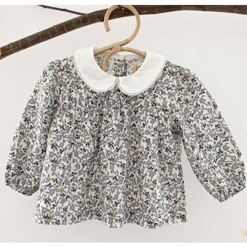 Doll Collar Beautiful Print Blouses Long Sleeve Baby Girls Floral Shirts For Teenage Girls 2021 European Style Kids Clothing