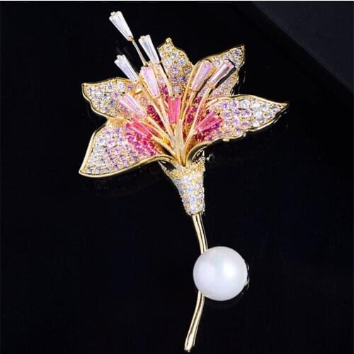 OKILY Red Yellow Gradual Zircon Flower Brooches Female Accessories Wedding Gift Cardigan Coat Dress Corsage Pin for Women