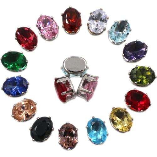6X8mm flatback sliver base sew on rhinestones Oval shape Zircon artificial gemstone with claw DIY jewelry/clothing Accessories