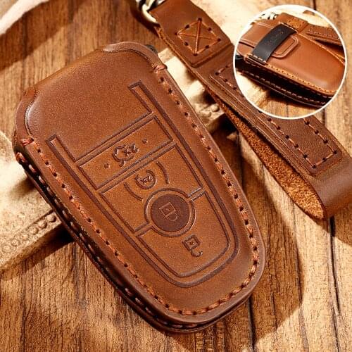 Handmade stitching Leather Car Key Case Cover For Ford MK3 MK4 MK5 Fiesta Ecosport Kuga Explorer Edge Mustang 3 4 ST Mondeo