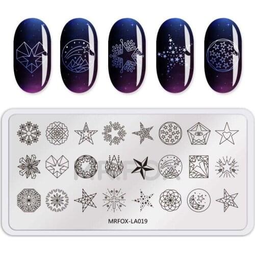 Square Nail Art Stamp Template Stars Flower Vine Rose Leaves Floral Image Pattern Printing Plate for Manicure Stencil 12.5*6.5cm