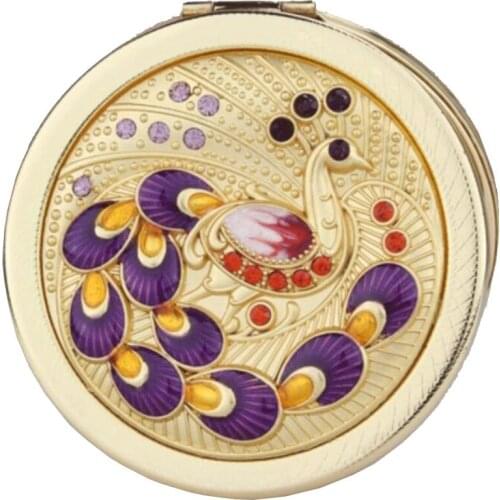 2017 hot selling 3D embossed mini with two sides can magnify the mirror and fold the small, small mirror round the cover