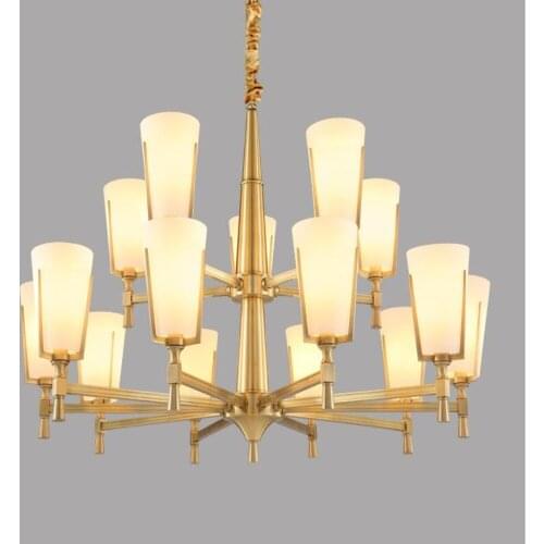 Modern living room chandelier all copper bedroom dining American light luxury model room lamp