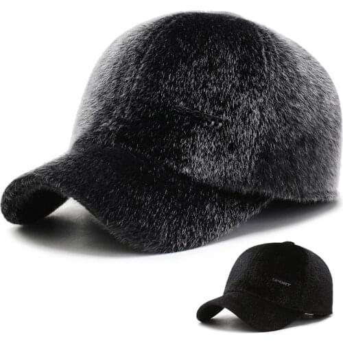 Men Newly outdoor Faux fur Baseball Cap With Earmuff Plus velvet Warm Winter Hats Middle-aged Thickened Snapback Hat Hat