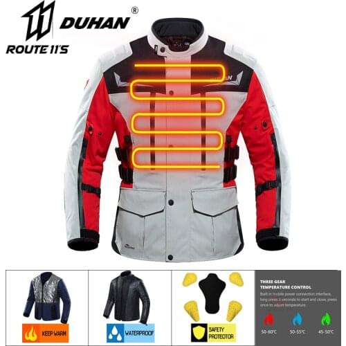 DUHAN Heated Motorcycle Jacket Men Moto Jacket Electric Heating Motorbike Motocross Racing Riding Jacket for Autumn Winter 60