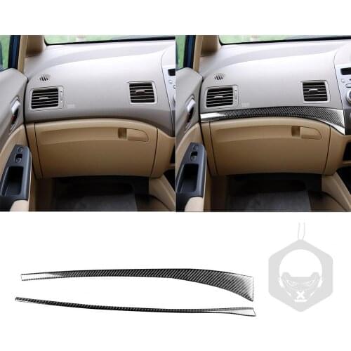 2Pcs/Set Dashboard Strip Stickers Water-proof Black Carbon Fiber Self-adhesive Car Dashboard for Honda Civic 8th Gen 2006-2011