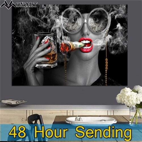 Abstract Art Poster USD Dollars Canvas Wall Pictures Modern Smoking Girl Decorative Paintings for Home Decor Bedside Painting