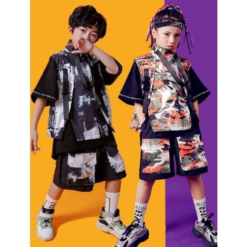 New Jazz Dance Costumes Hip Hop Dance Clothing for Boys Girls Performance Show Dance Wear Kids Camouflage Outfits XS1312