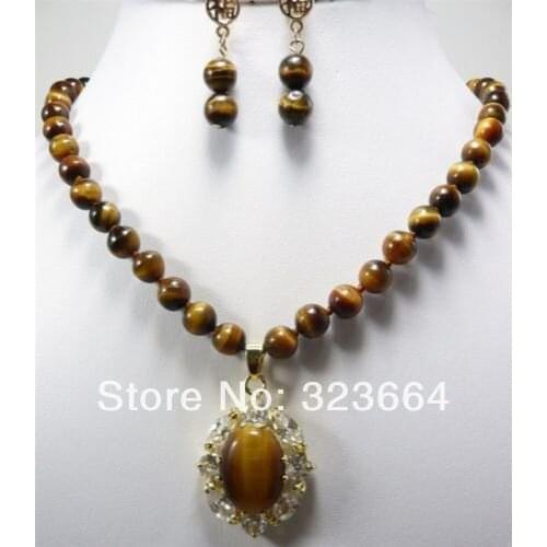 Sets Of Tigers Eye Beads Necklace Earring