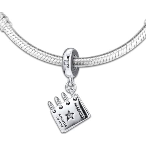 Love Passport Dangle Charm Fits For Woman DIY Jewelry Bracelets & Bangle Charms 925 Original Silver Beads