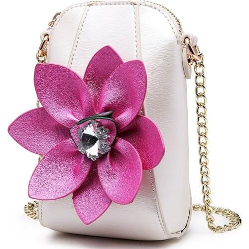 High Quality Flower Handbag For Girl Mini Chains Rhinestone Shoulder Coins Purse Lady Phone Bag Women Messenger Crossbody Bags