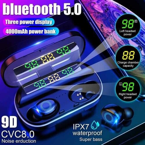 4000mAh Three LED Power Digital Display TWS Earphones bluetooth 5.0 Touch Control 9D HIFI Stereo Wireless Earbuds Headset