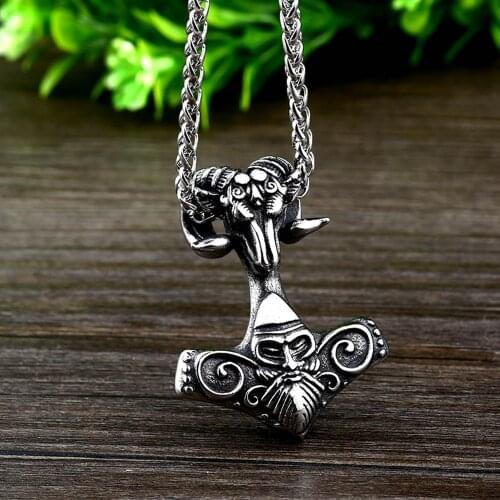 Vintage Viking Sheep Head Pendant Stainless Steel Nordic Skull Odin Necklace Men Pendant Punk Fashion Biker Jewelry Gift