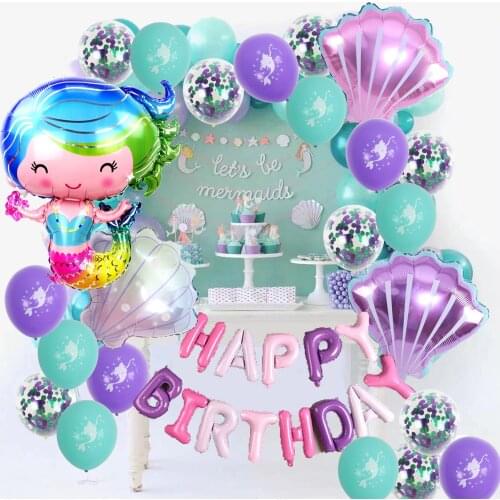 Mermaid Party Balloons Supplies Birthday Decorations Mermaid Printed Balloons with Glitter Confetti Clear Latex arch globos