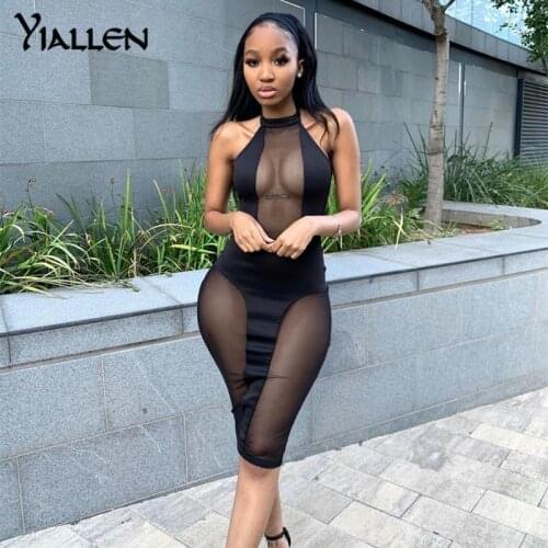 Yaillen Mesh Patchwork Women Sleeveless Midi Dress See Through Sheer Bodycon Sexy Streetwear Party Club Women 2021 Summer Club